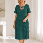 Florenza Gestuftes Damen-Midikleid aus Chiffon-Optik mit Rundhalsausschnitt