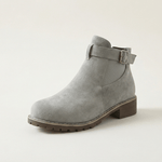 Damen Stiefeletten aus Veloursleder-Optik mit Schnalle und Blockabsatz