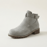 Damen Stiefeletten aus Veloursleder-Optik mit Schnalle und Blockabsatz