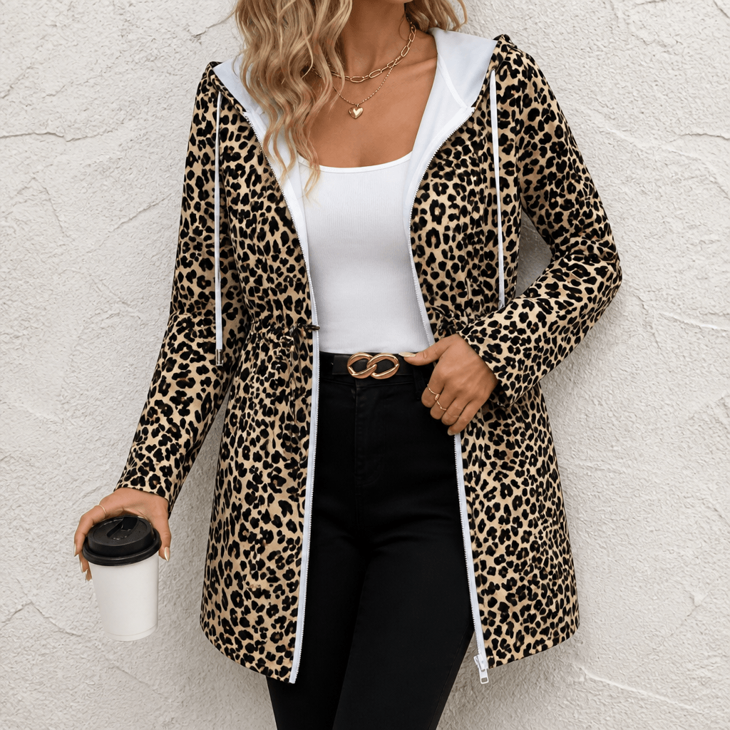 Wendbare Kapuzenjacke mit Leoparden-Print für Damen