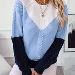 Norweger-Style Zopfmuster Damenpullover im Colour-Blocking-Design
