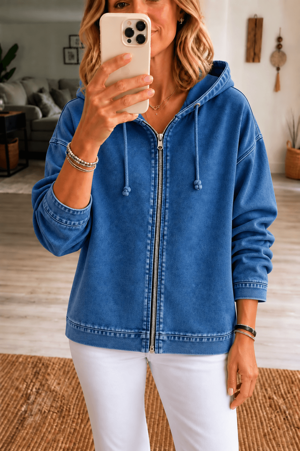 Damen Kapuzenjacke mit Reissverschluss und Waschoptik