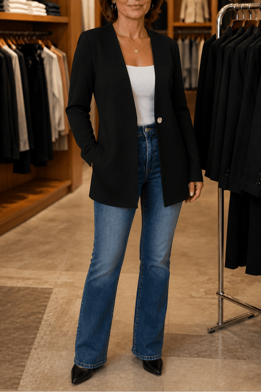 Linevalle Langer Blazer mit V-Ausschnitt und Einknopfverschluss für Damen aus Polyester