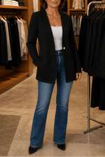 Linevalle Langer Blazer mit V-Ausschnitt und Einknopfverschluss für Damen aus Polyester