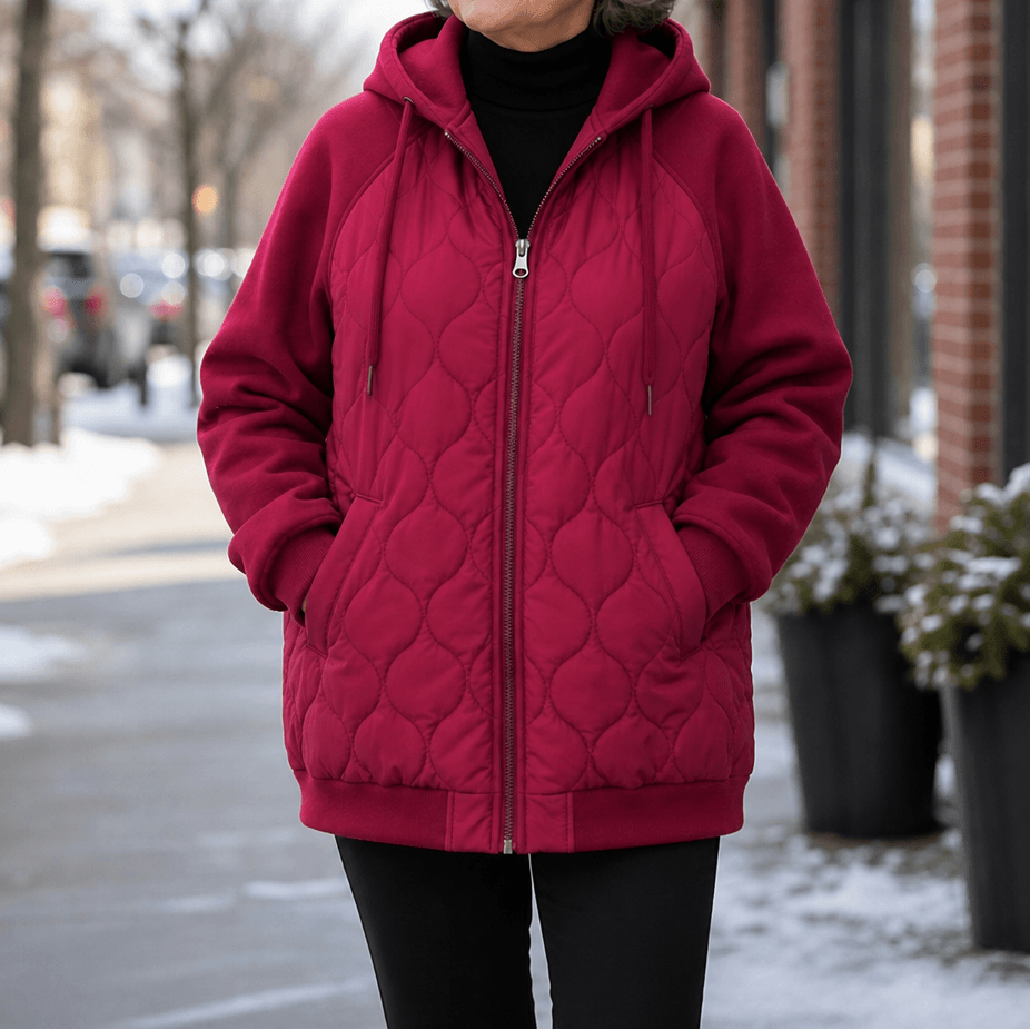 Kapuzen-Steppjacke mit Colorblock-Nähten und Wattierung für Damen