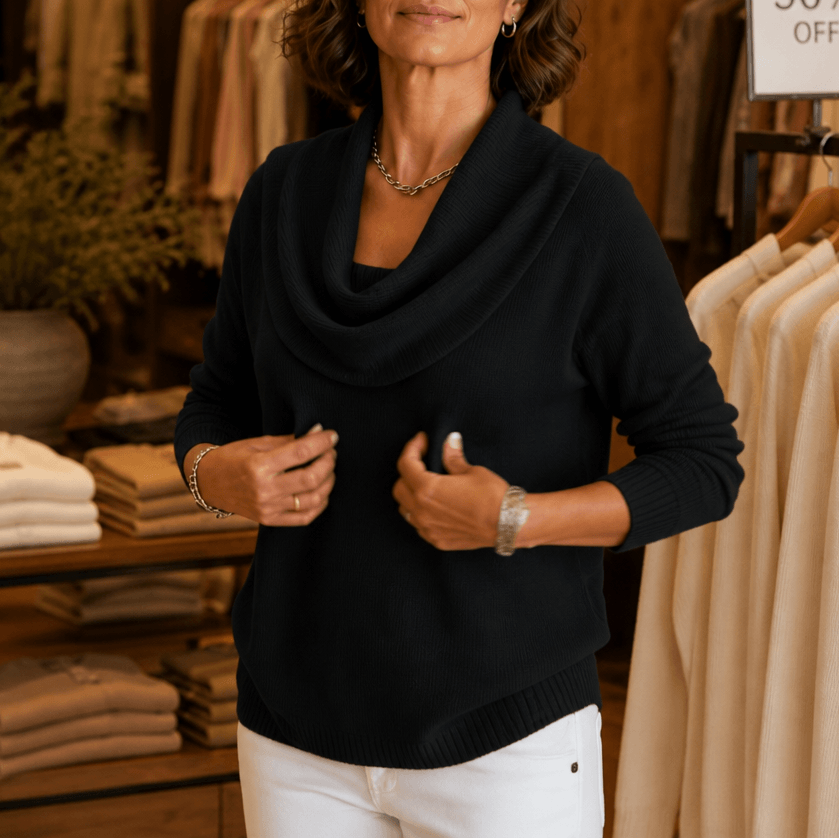 Draveline Wasserfallkragen Strickpullover für Damen aus Polyester-Elasthan