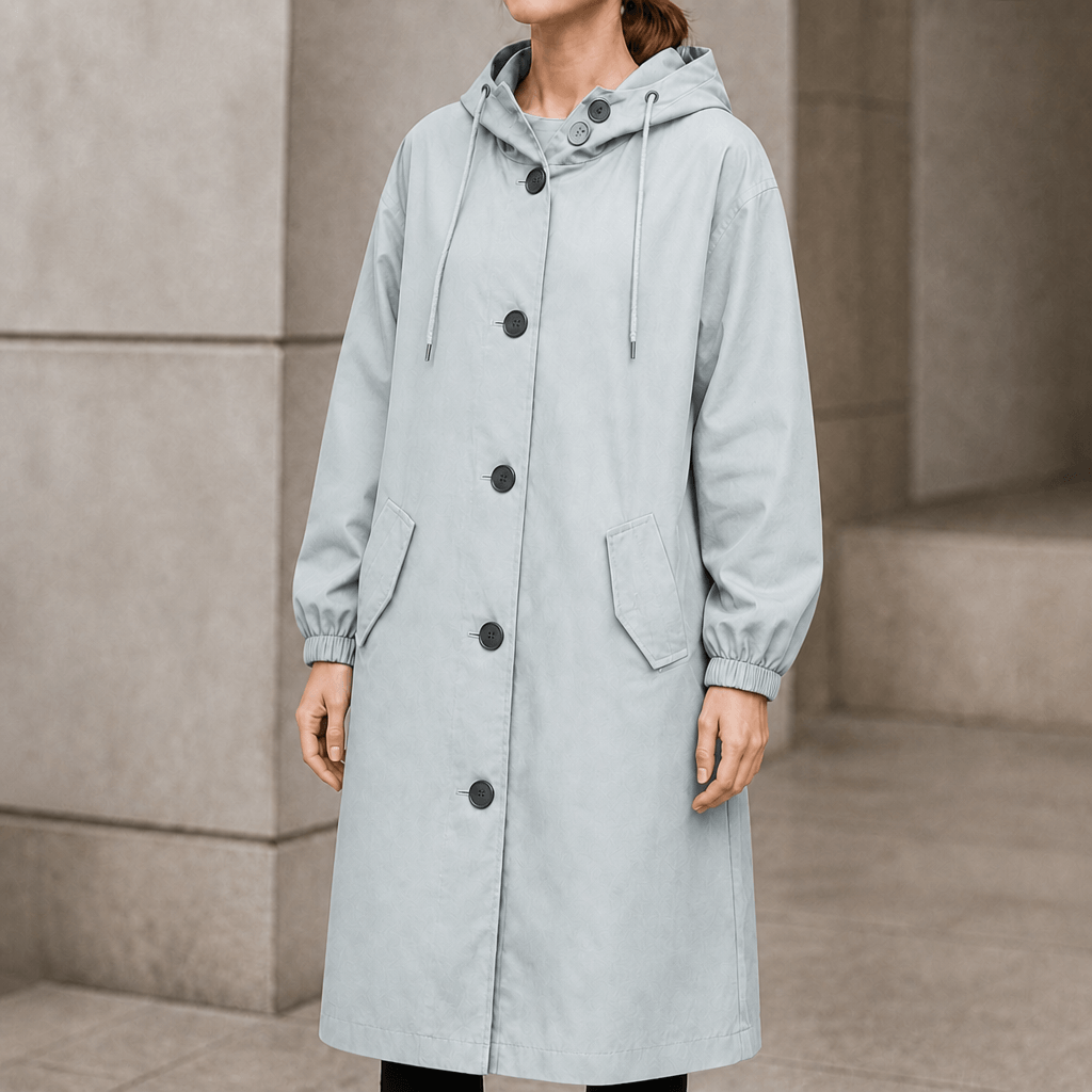 Kapuzen-Midi-Trenchcoat für Damen aus Baumwollmischung mit Kordelzug in der Taille