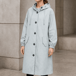 Kapuzen-Midi-Trenchcoat für Damen aus Baumwollmischung mit Kordelzug in der Taille
