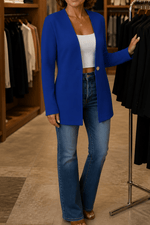 Linevalle Langer Blazer mit V-Ausschnitt und Einknopfverschluss für Damen aus Polyester