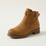 Damen Stiefeletten aus Veloursleder-Optik mit Schnalle und Blockabsatz