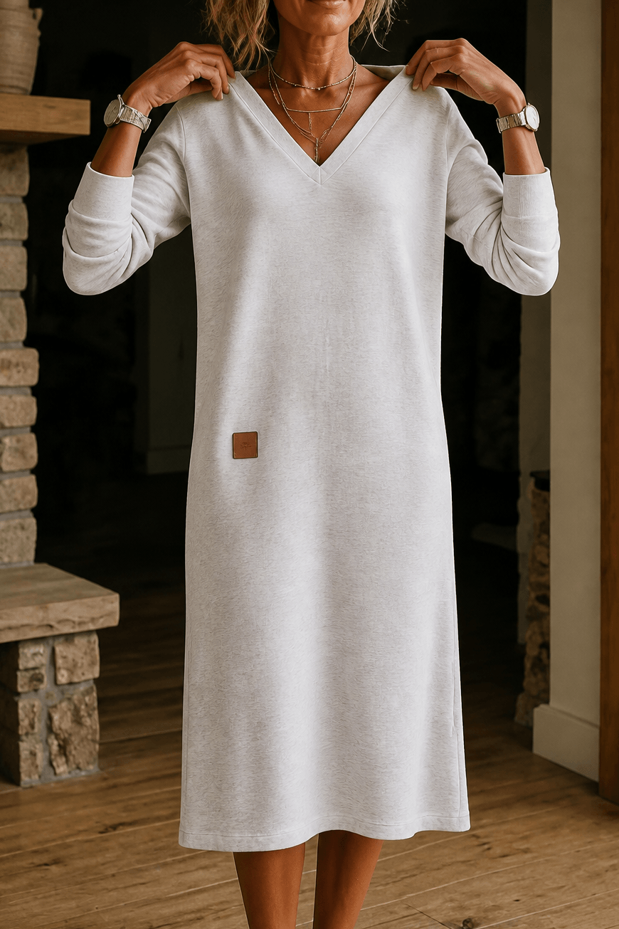 Curvella A-Linien Strickkleid mit V-Ausschnitt Midi für Damen