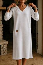 Curvella A-Linien Strickkleid mit V-Ausschnitt Midi für Damen
