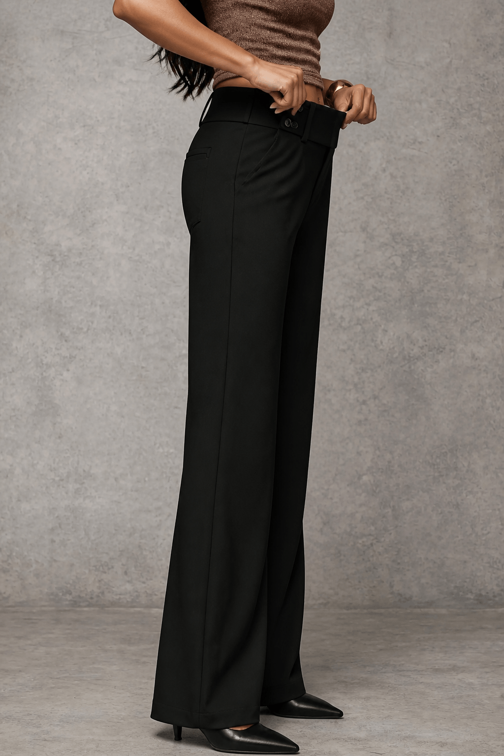 Weites Damen-Businesshose mit hoher Taille und Bundfalte