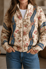 Botanischer Strick-Cardigan mit durchgehendem Reissverschluss für Damen