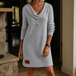 Wasserfallausschnitt Strickkleid mit Rippstruktur für Damen