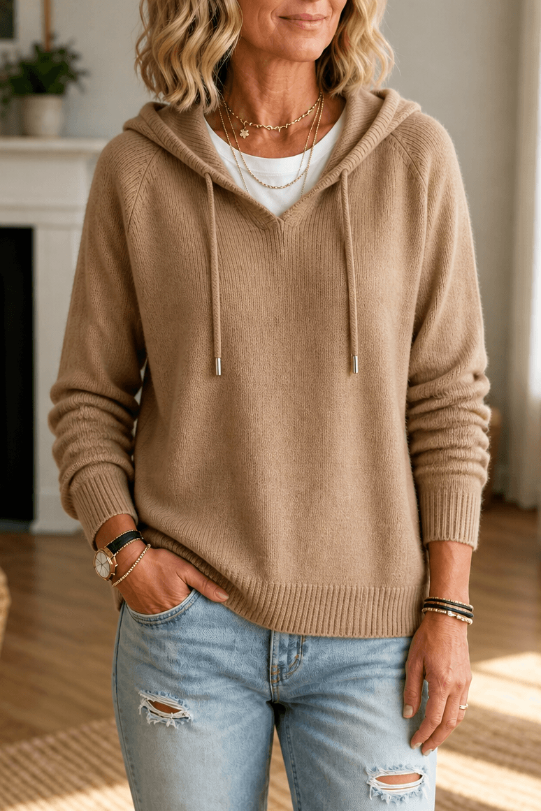 Damen Kapuzenpullover mit Kordelzug und Rippstrick-Struktur
