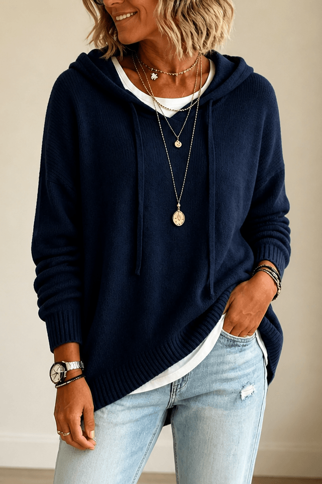 Oversize Kapuzen-Strickpullover mit Kordelzug für Damen