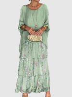 Gestuftes Chiffon-Maxikleid mit Fliessendem Cape-Ärmel und Weitem Schnitt