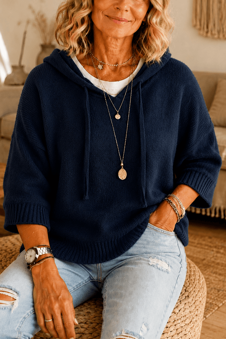 Kapuzenpullover mit Kordelzug und Strickstruktur für Damen