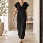 Rüschen-Maxikleid mit V-Ausschnitt und Taschen für Damen