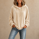 Kapuzensweatshirt mit Rüschenbündchen aus Samt für Damen