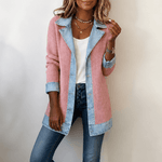 Strickjacke mit Denim-Paneelen und gerippter Struktur