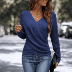Wickel-Strickshirt mit V-Ausschnitt für Damen aus Feinstrick