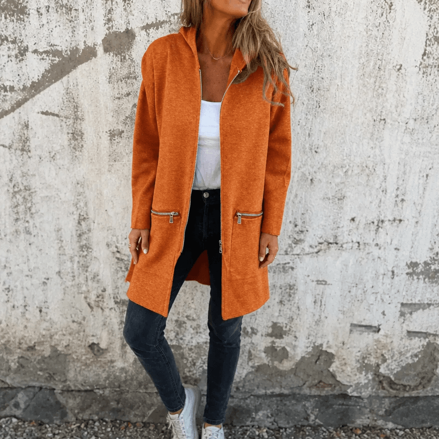 Longline Kapuzenjacke mit Reissverschluss und Taschen