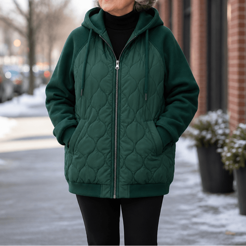 Kapuzen-Steppjacke mit Colorblock-Nähten und Wattierung für Damen