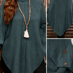 Poncho Pullover mit Rollkragen Zopfmuster und Knopfleiste für Damen