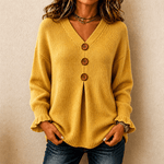 Damen V-Ausschnitt Strickpullover mit Knopfleiste und Rippstruktur