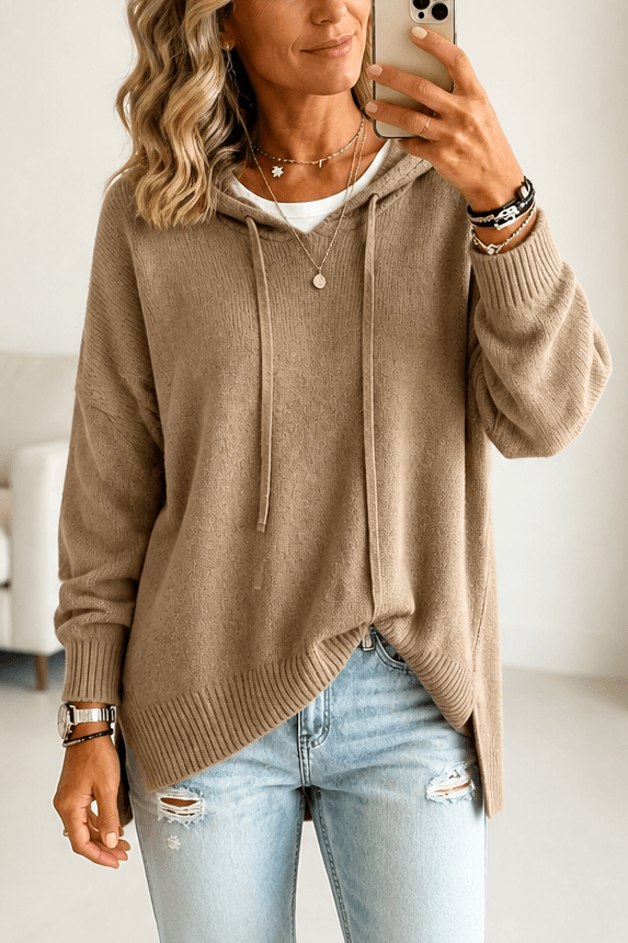 Oversize Kapuzen-Strickpullover mit Kordelzug für Damen