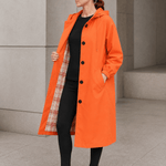 Kapuzen-Midi-Trenchcoat für Damen aus Baumwollmischung mit Kordelzug in der Taille