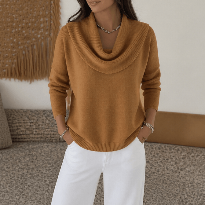 Draveline Wasserfallkragen Strickpullover für Damen aus Polyester-Elasthan