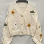 Bestickte Strickjacke Damen mit Sonne Mond Sterne Motiven
