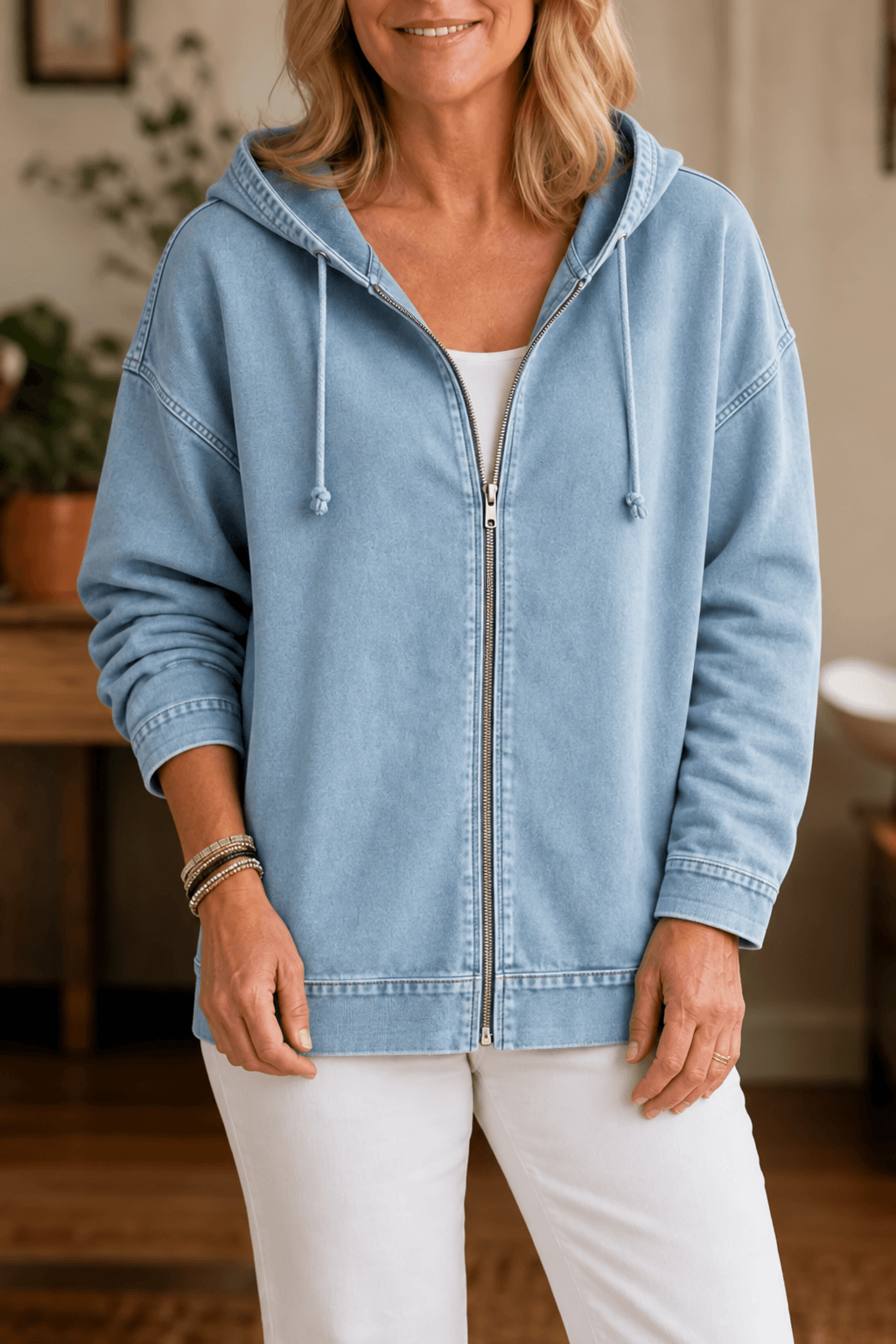 Damen Kapuzenjacke mit Reissverschluss und Waschoptik