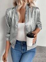 Nessa Metallic Cropped Damen Bomberjacke mit Stehkragen