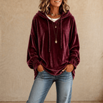 Kapuzensweatshirt mit Rüschenbündchen aus Samt für Damen