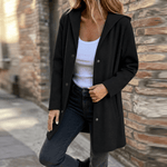 Damen Strickjacke mit Kapuze und Knopfleiste im Longline-Schnitt