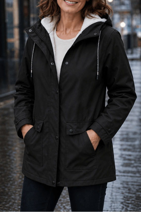 Wasserdichte Kapuzenjacke mit Plüschfutter für Damen
