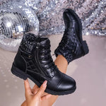 Damen Schnürstiefeletten mit Quilt-Optik und Blockabsatz
