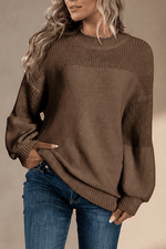 Oversized Damen Rippstrick-Wollpullover mit Wasserfallausschnitt und lässigem Schulterfall