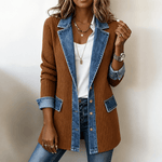 Strickjacke mit Denim-Paneelen und gerippter Struktur