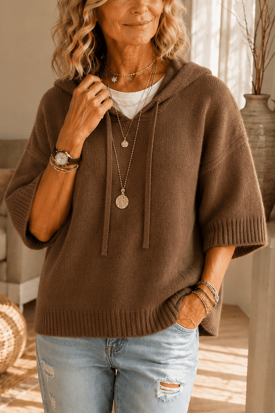 Kapuzenpullover mit Kordelzug und Strickstruktur für Damen