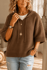 Kapuzenpullover mit Kordelzug und Strickstruktur für Damen