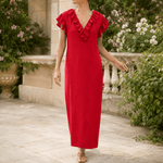 Rüschen-Maxikleid mit V-Ausschnitt und Taschen für Damen