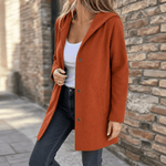 Damen Strickjacke mit Kapuze und Knopfleiste im Longline-Schnitt