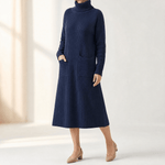 Velara Rollkragen Strickkleid Damen Übergrösse mit Taschen im Maxi-Schnitt