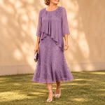 Elegantes Midikleid mit Spitzenoverlay und Chiffonärmeln