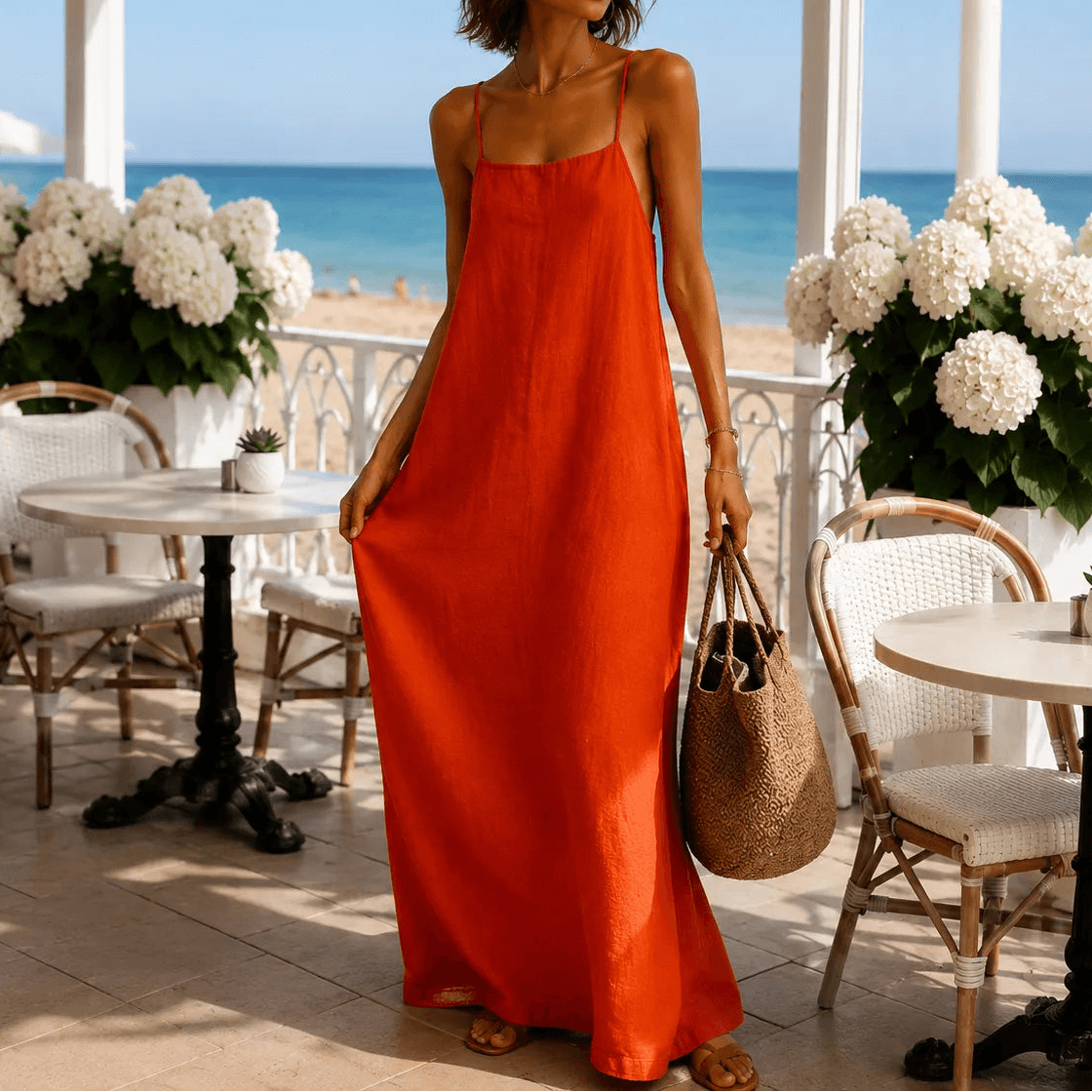 Ärmelloses Leinen-Optik Maxikleid mit Trägern für Damen